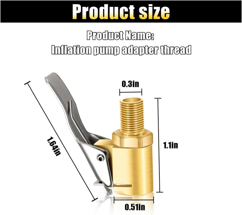 GLSOWEE Brass Tire Air Chuck with Clip Adapter, Portable No Leakage Air Chuck, Locking Tire Inflator Thread Nozzle Adapter Compressor Pump Connect Accessories Tool for Vehicle - Image 2